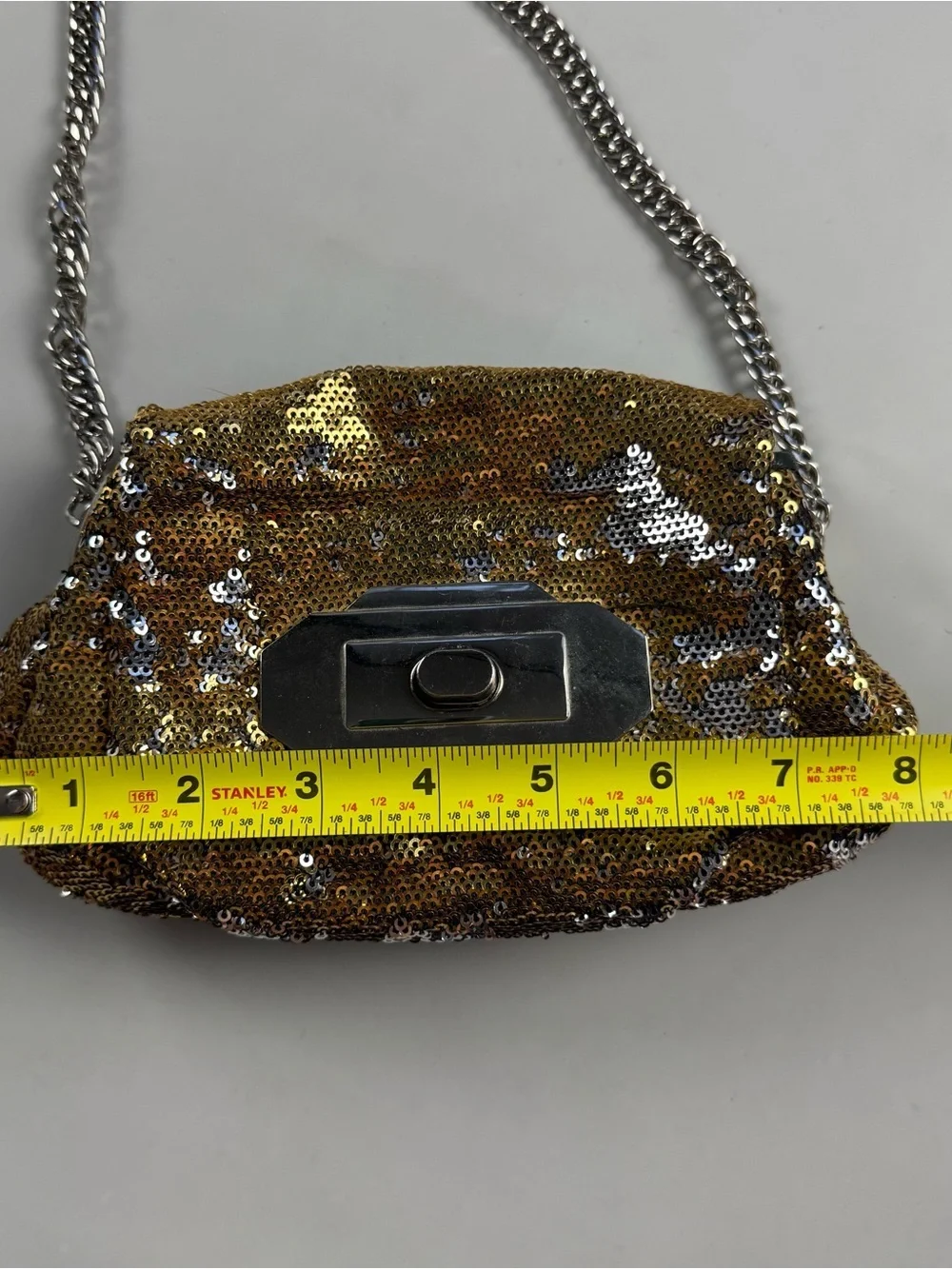 Oryany Bronze Sequin Mini Crossbody Bag Chain Strap Party Disco Clutch Y2K